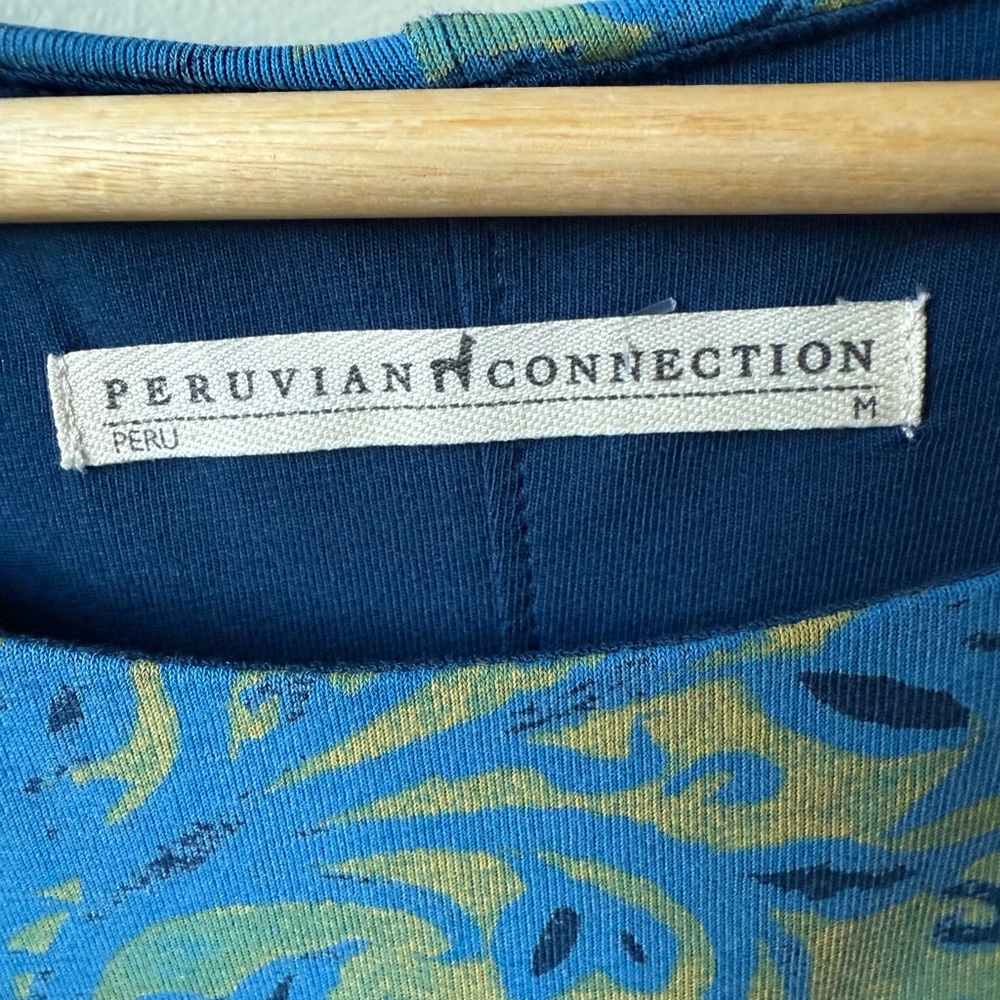 PERUVIAN CONNECTION‎ Lecce Dress Midi Blue Brass  Floral Pima Cotton Blend M - Picture 4 of 6